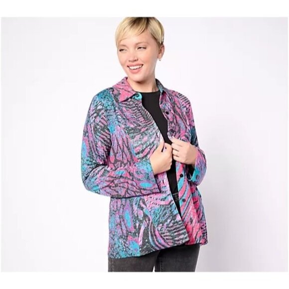 Attitudes by Renee Printed Button Front Godet Shirt Pink Safari Women Size Small - Picture 1 of 7